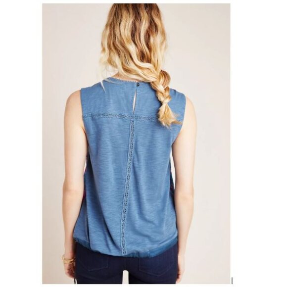Mika Lacy Velvet Top in Navy Motif by Tiny from Anthropologie - Size Small - NEW - Picture 2 of 7